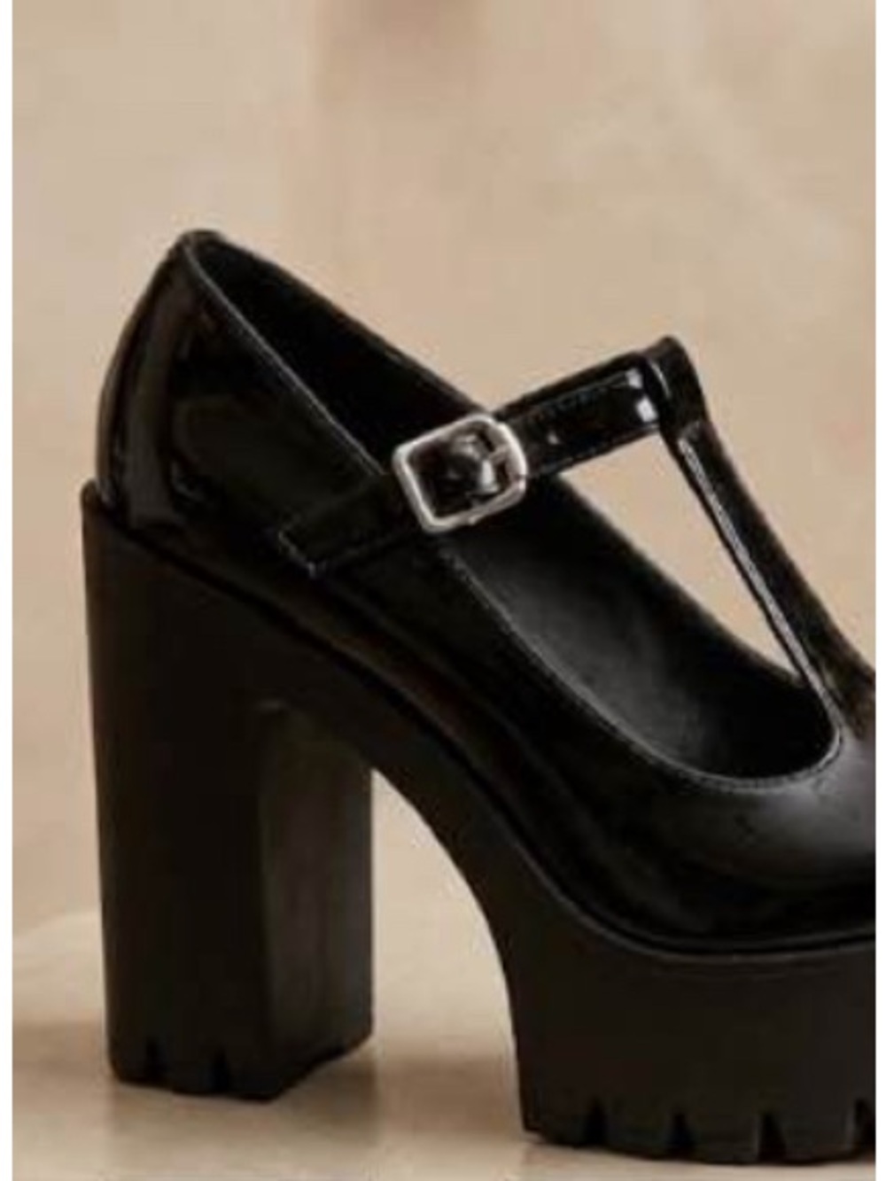 Mary Jane Black Patent Platform T-Strap Mary Janes - Picture 2 of 3
